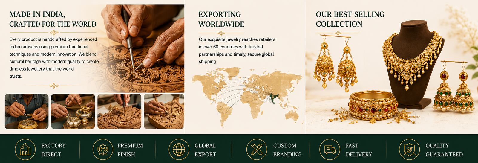 Made in India, Exporting Worldwide, and Our Best Selling Collection